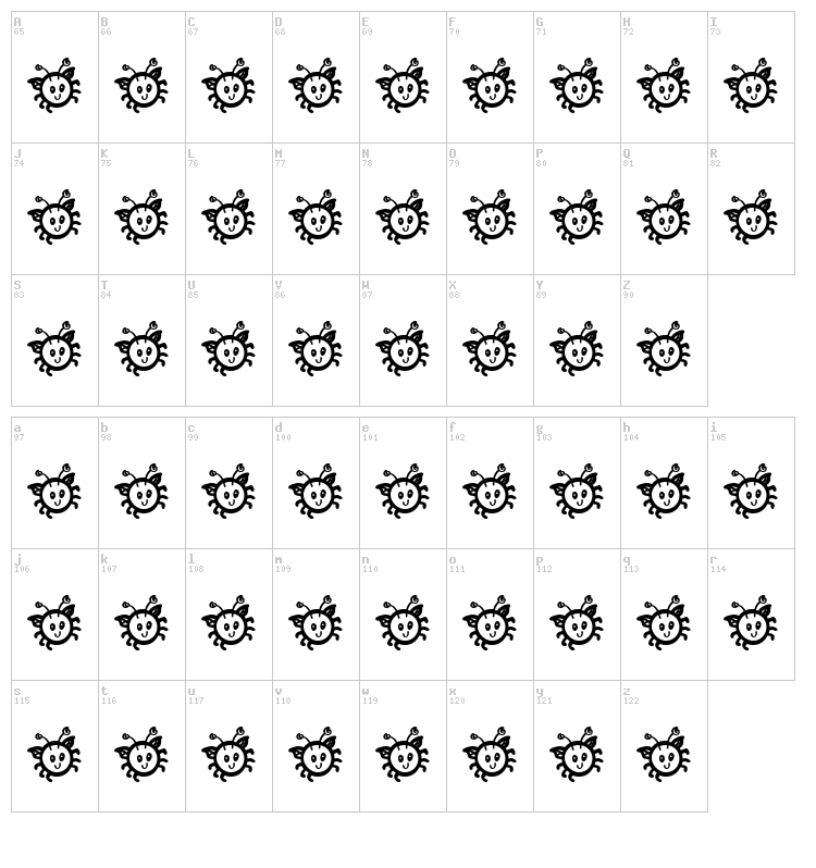Cuddlebugs font map